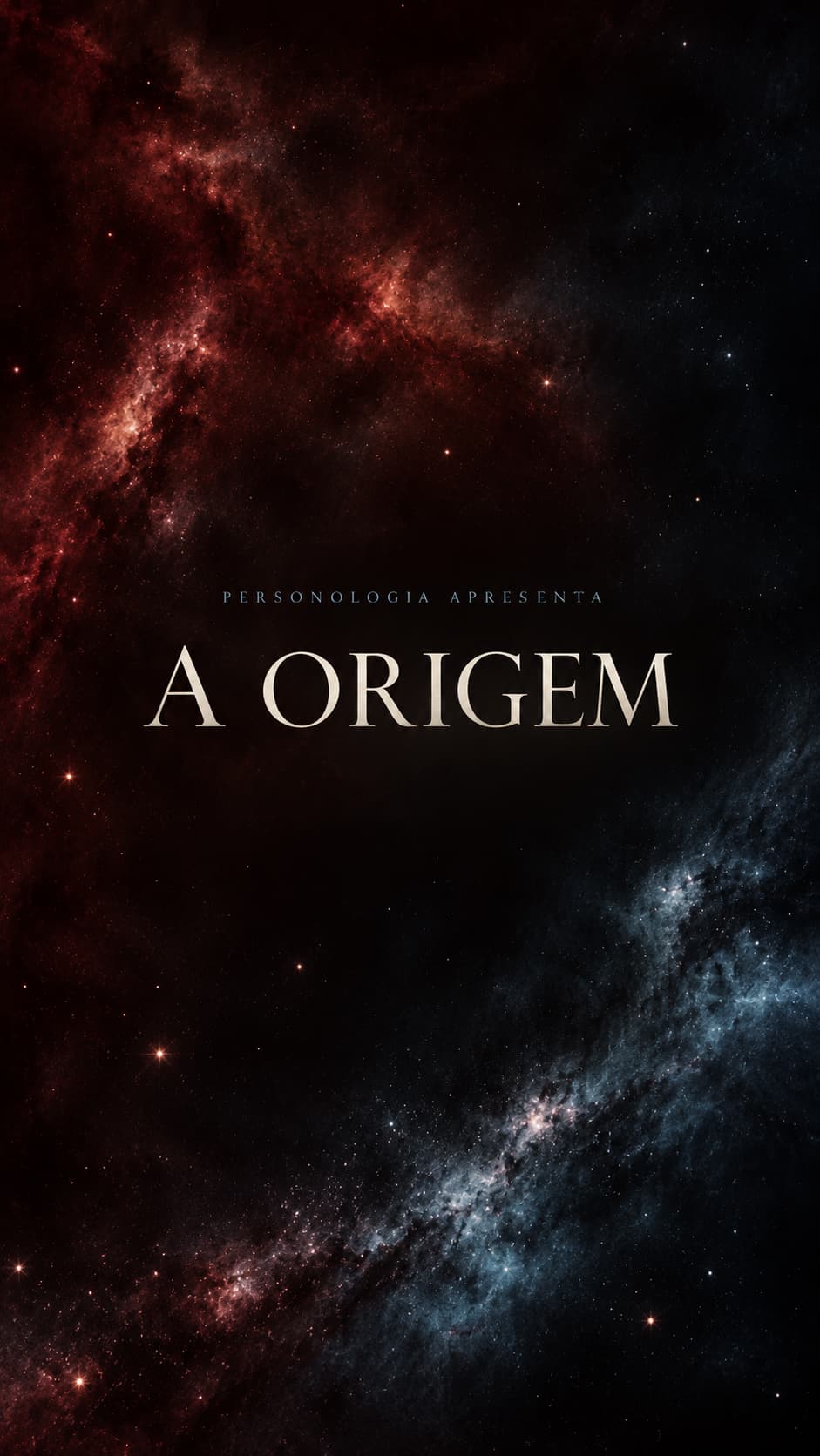 Cartela de abertura: Personologia apresenta A Origem sobre fundo de nebulosa
